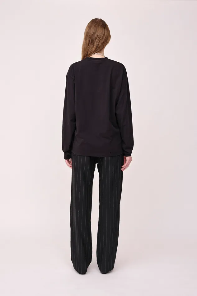 Tops and Tshirts The Staff Tee LS Embroidery W 8211 Black Wonhundred Women