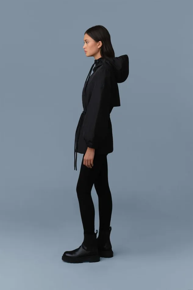 Trenches and Raincoats Women Mackage KALEA Technical Rain Jacket With Drawcord Waist Blacktrench