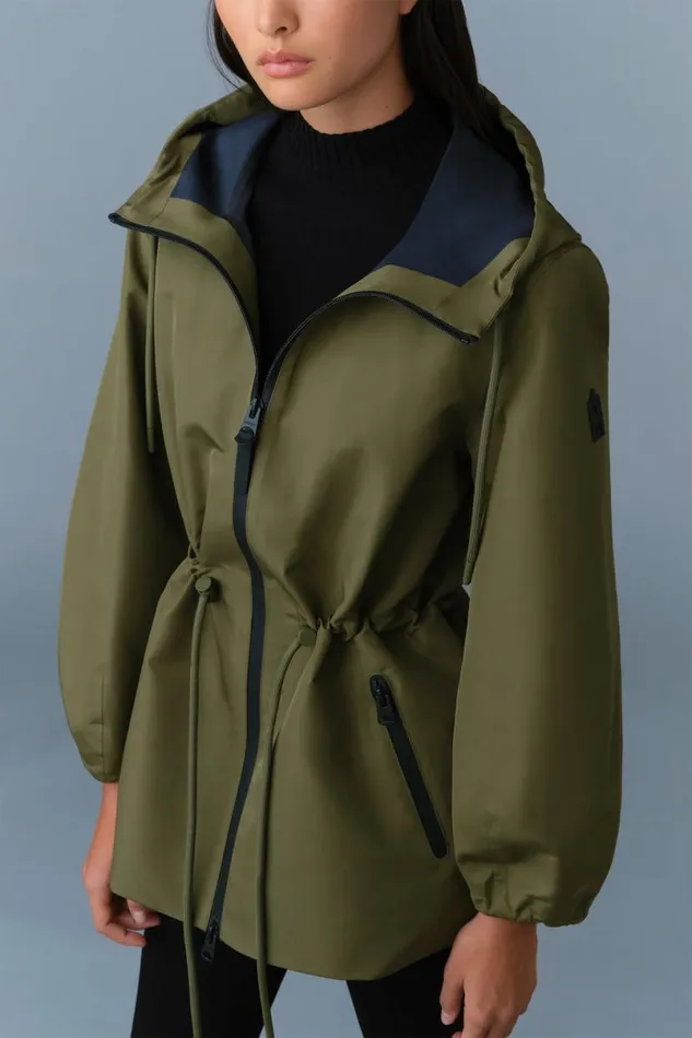 Trenches and Raincoats Women Mackage KALEA Technical Rain Jacket With Drawcord Waist Blacktrench