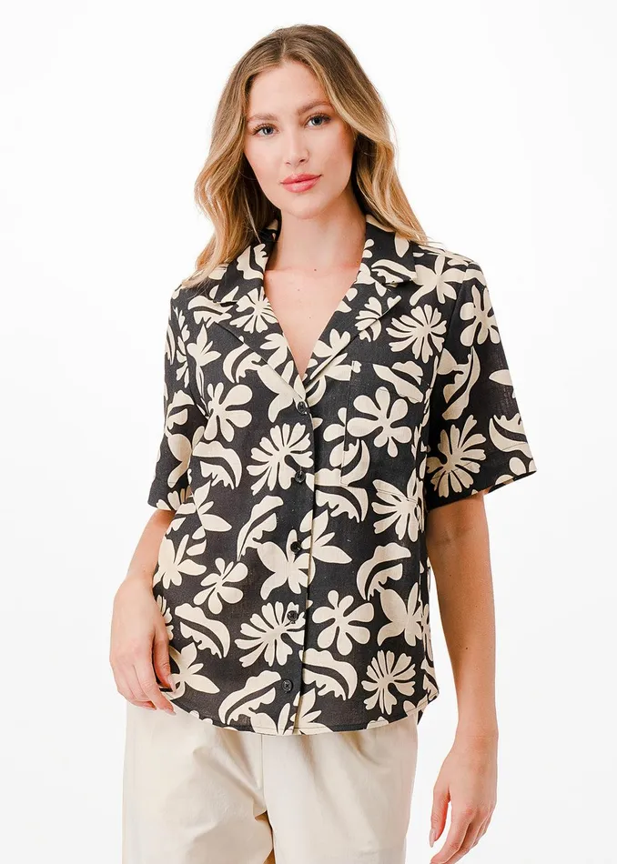 Tropic Flair Shirt Blackcream Women Lost Wander Tops