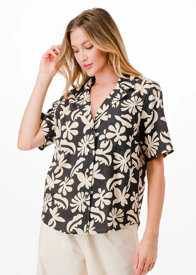 Tropic Flair Shirt Blackcream Women Lost Wander Tops