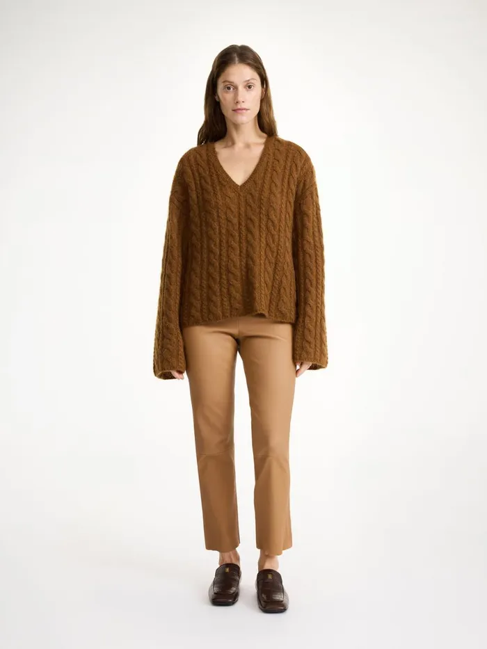Trousers Women By Malene Birger Florentina Leather Trousers Raw Sugar