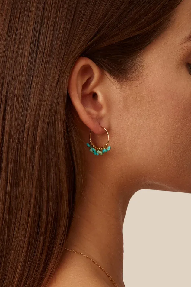 Turquoise and Gold Heishi Hoops Women Chan Luu Earrings