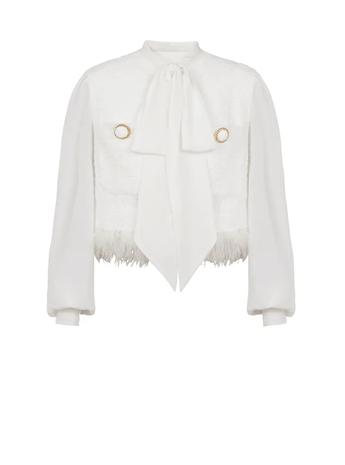 Tweed And Crepe Jacket White Women Balmain Jackets And Blazers