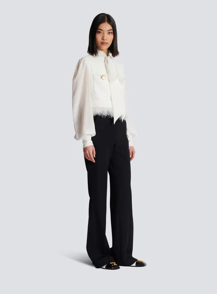 Tweed And Crepe Jacket White Women Balmain Jackets And Blazers