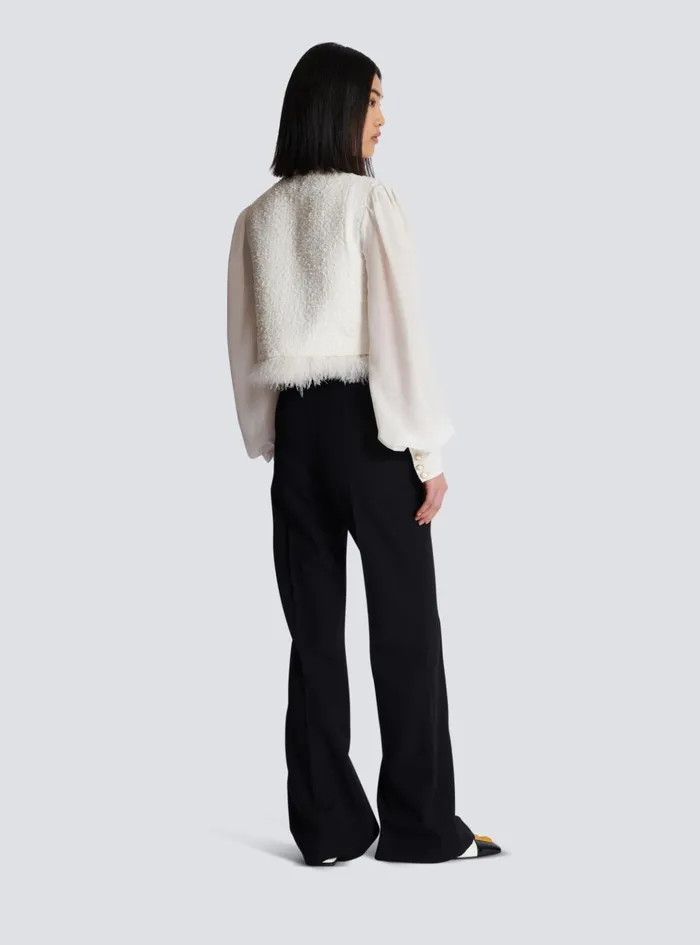 Tweed And Crepe Jacket White Women Balmain Jackets And Blazers