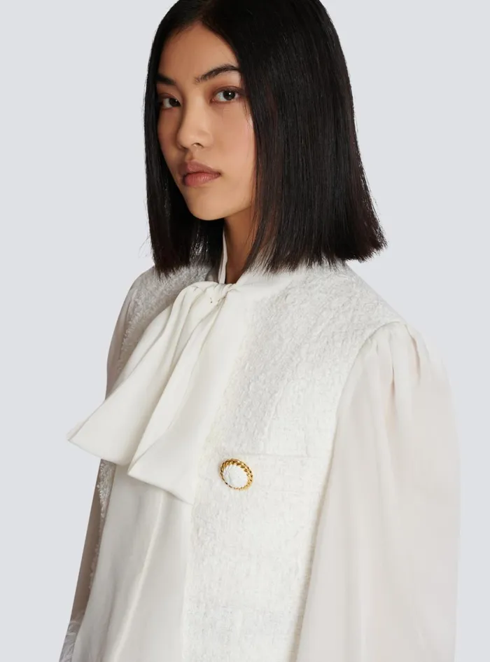 Tweed And Crepe Jacket White Women Balmain Jackets And Blazers