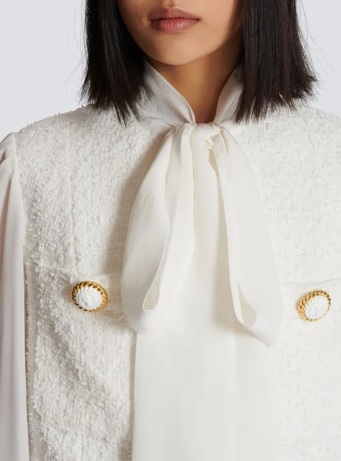 Tweed And Crepe Jacket White Women Balmain Jackets And Blazers