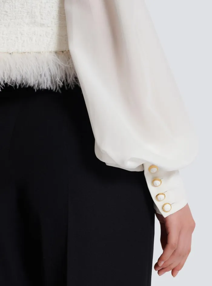 Tweed And Crepe Jacket White Women Balmain Jackets And Blazers