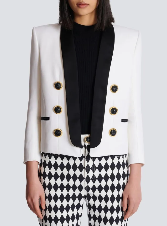 Twotone Edgetoedge Jacket With 6 Buttons White Women Balmain Jackets And Blazers