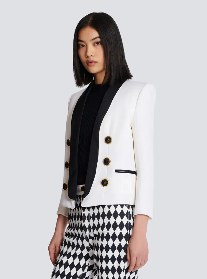 Twotone Edgetoedge Jacket With 6 Buttons White Women Balmain Jackets And Blazers