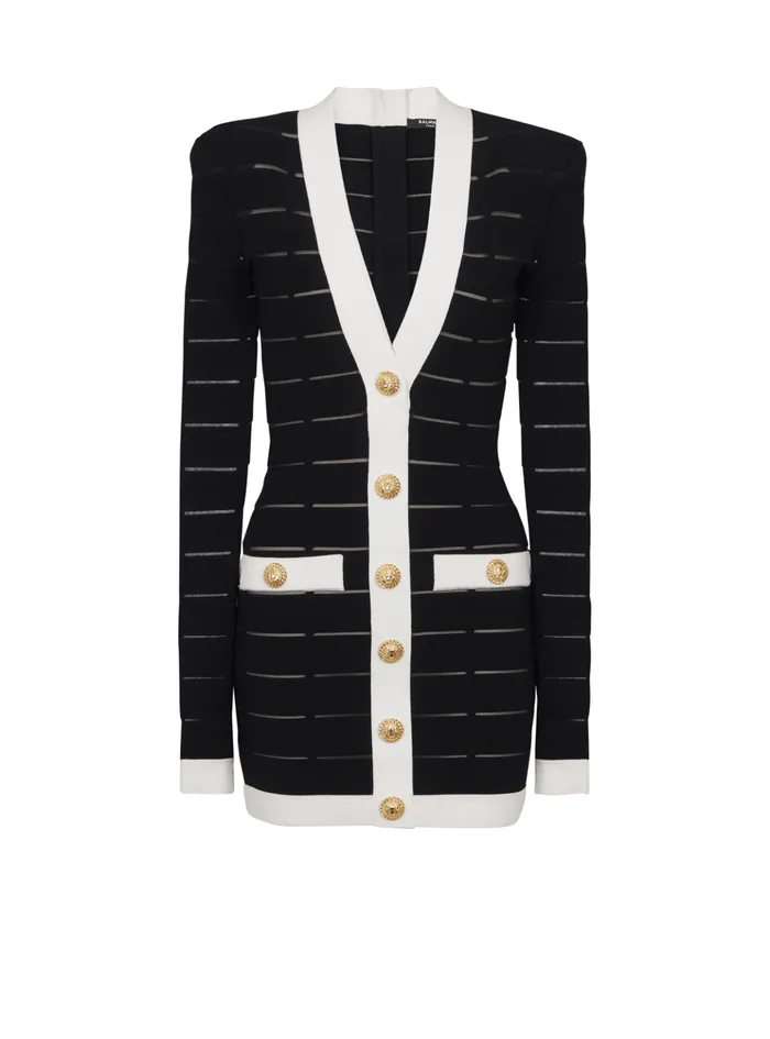 Twotone Knit Dress With Buttons Black Women Balmain Dresses