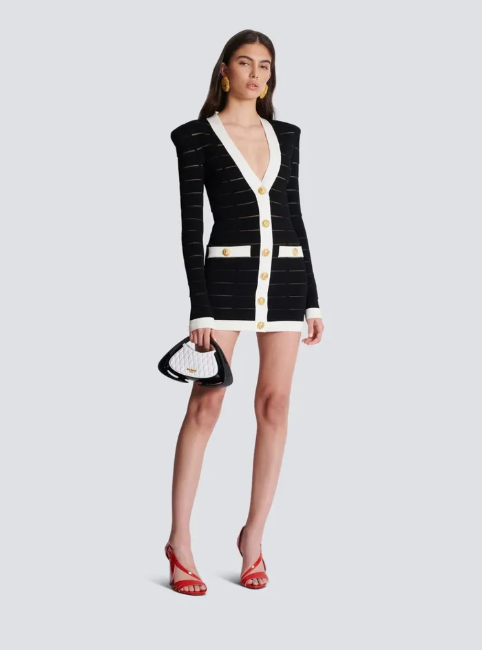 Twotone Knit Dress With Buttons Black Women Balmain Dresses