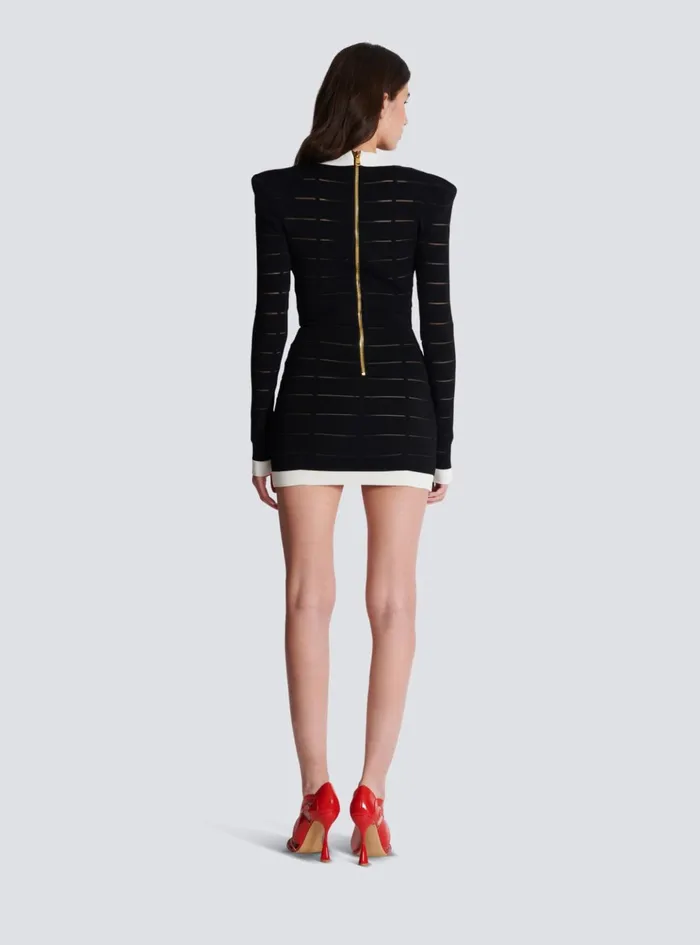 Twotone Knit Dress With Buttons Black Women Balmain Dresses