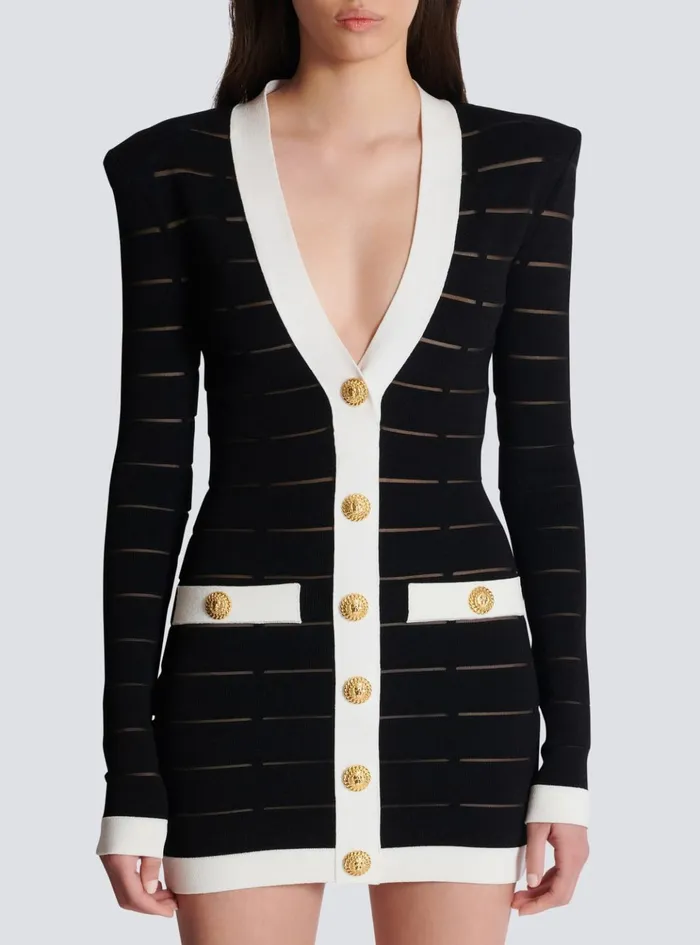 Twotone Knit Dress With Buttons Black Women Balmain Dresses