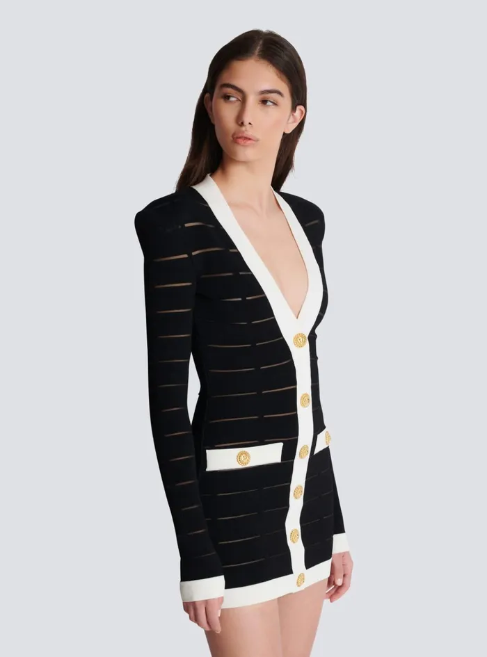Twotone Knit Dress With Buttons Black Women Balmain Dresses