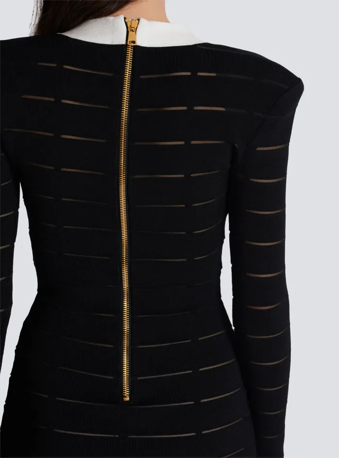 Twotone Knit Dress With Buttons Black Women Balmain Dresses