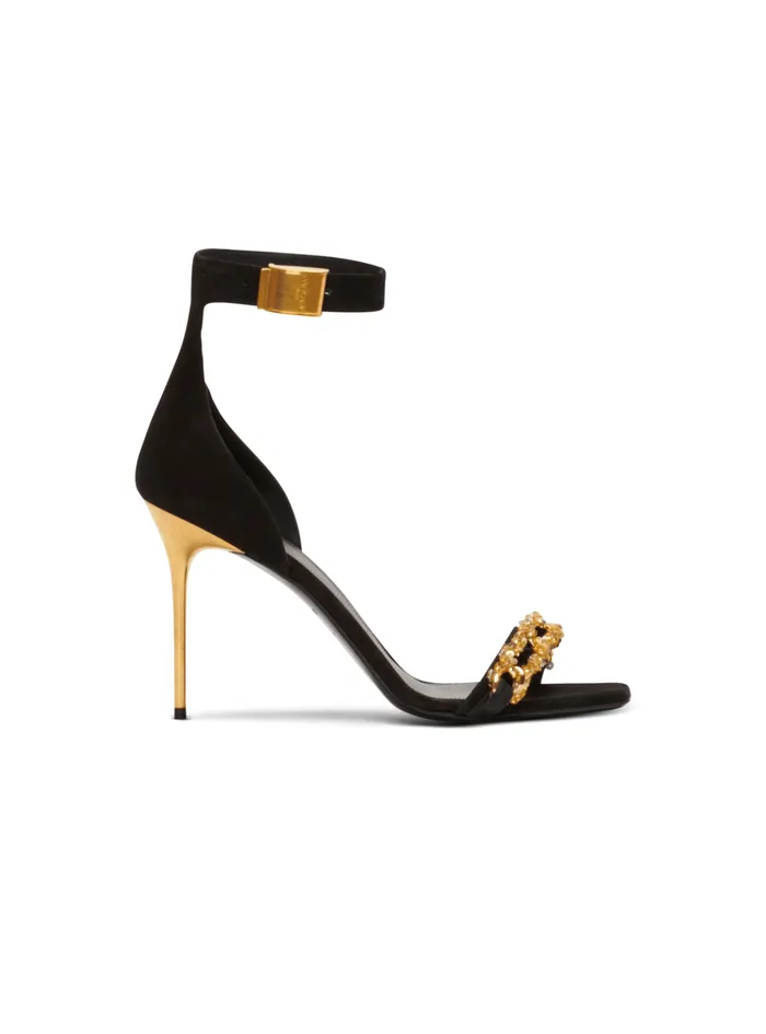 Uma Suede And Chain Sandals Black Women Balmain High Heels and Pumps