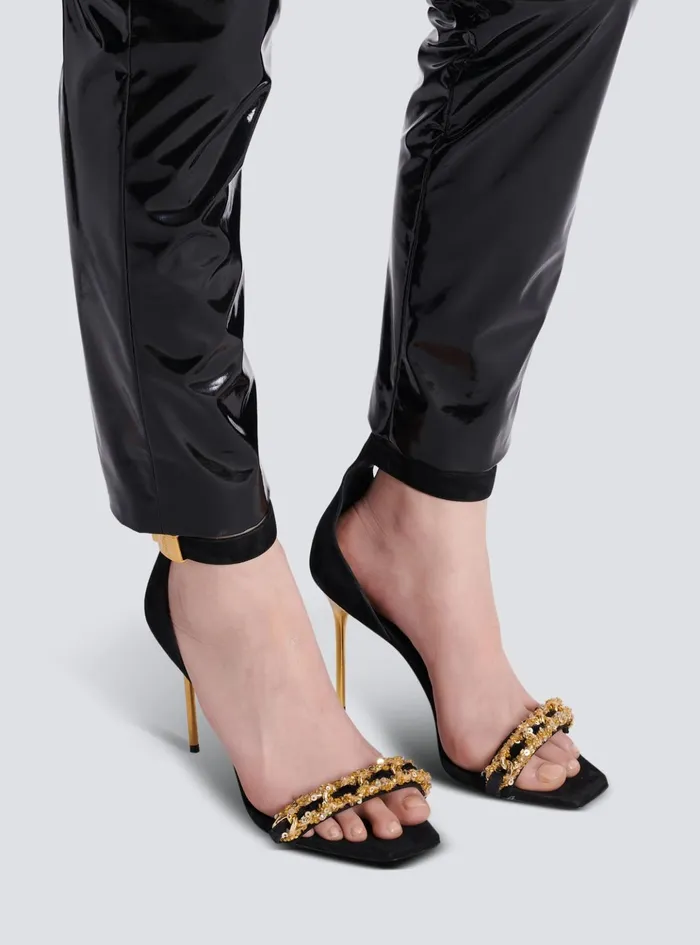 Uma Suede And Chain Sandals Black Women Balmain High Heels and Pumps