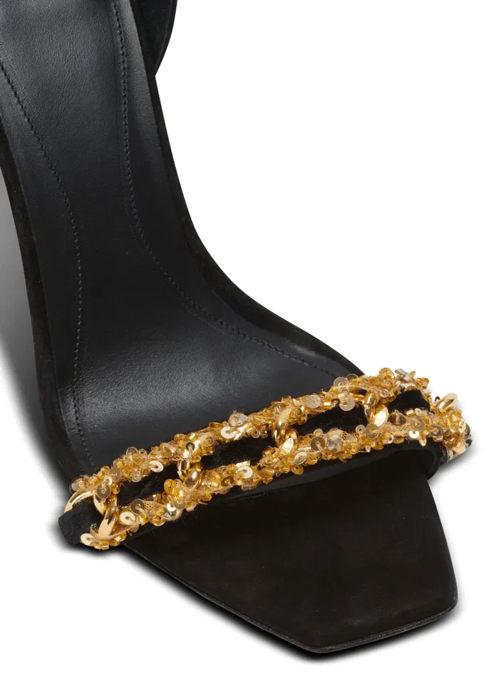 Uma Suede And Chain Sandals Black Women Balmain High Heels and Pumps