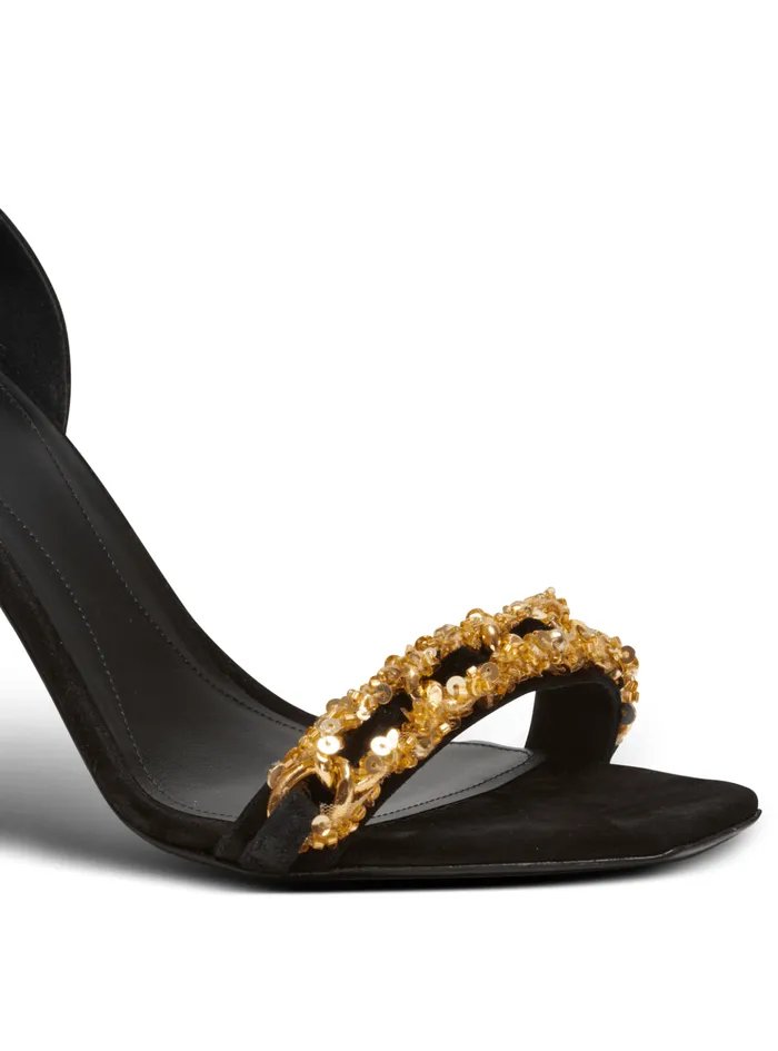 Uma Suede And Chain Sandals Black Women Balmain High Heels and Pumps
