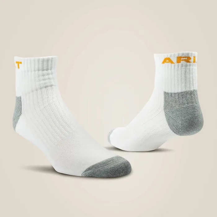 Unisex Socks Ariat Premium Ringspun Cotton Quarter Crew Work Sock 3 Pair Pack White