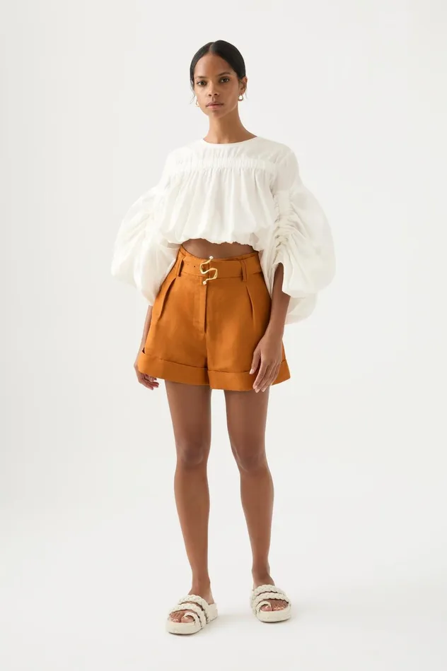 Utopia Ruched Top Ivory Women Aje Tops