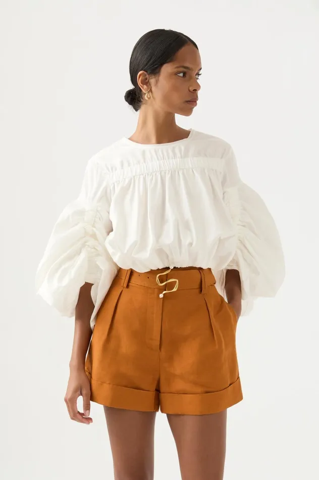Utopia Ruched Top Ivory Women Aje Tops