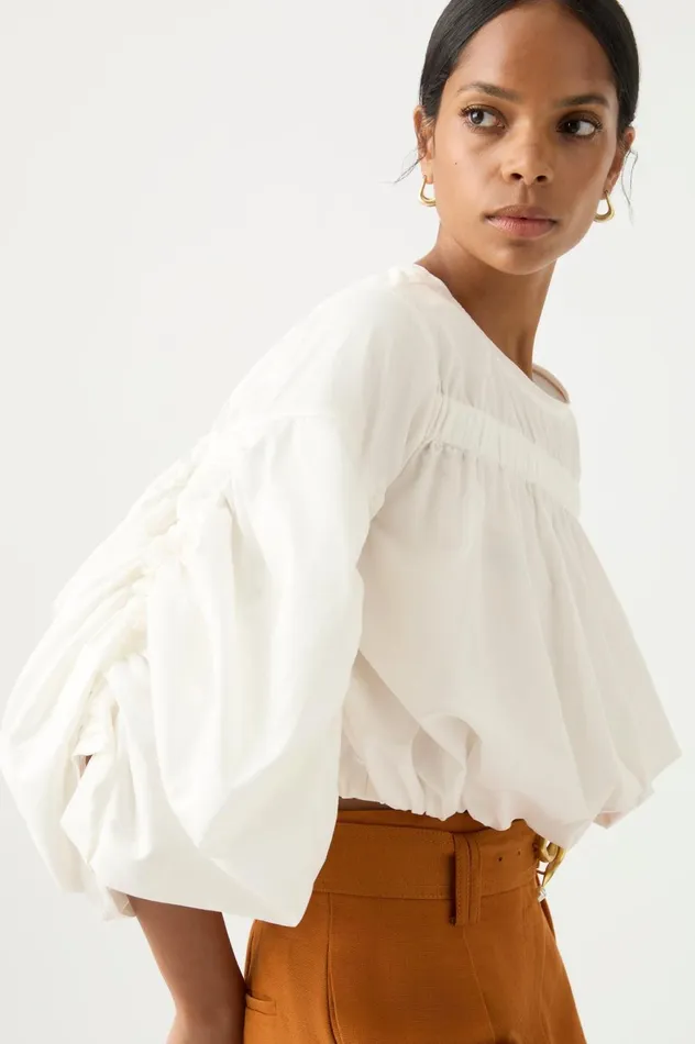Utopia Ruched Top Ivory Women Aje Tops