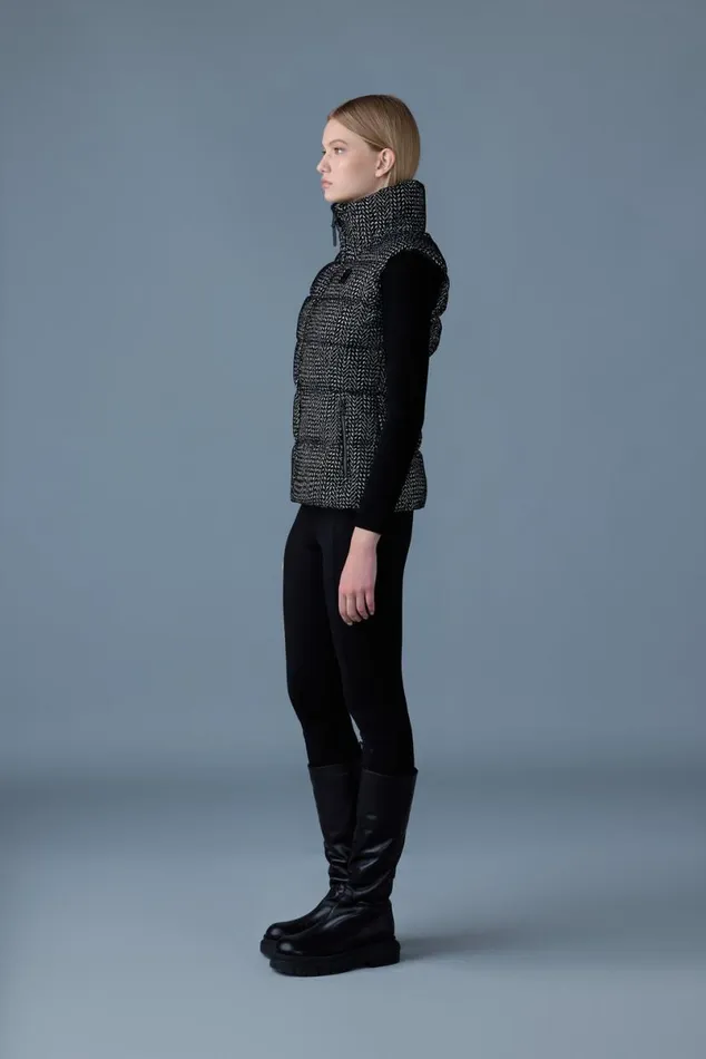 Vests Women Mackage CHAYAFLP Flocked Light Down Vest Blackwhite Vests Women Mackage CHAYAFLP Flocked Light Down Vest Blackwhite