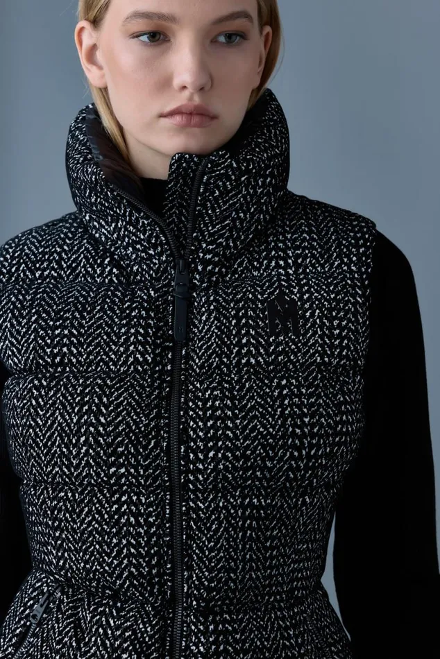 Vests Women Mackage CHAYAFLP Flocked Light Down Vest Blackwhite Vests Women Mackage CHAYAFLP Flocked Light Down Vest Blackwhite