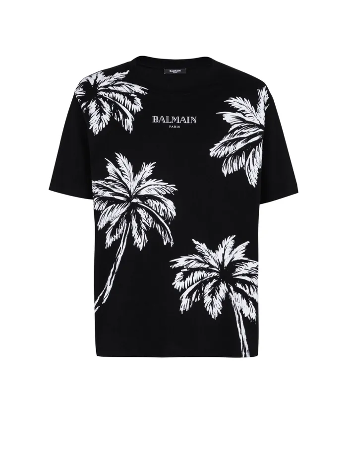 Vintage Tshirt With Palm Tree Print Black Men Balmain TShirts