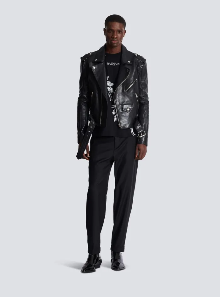 Vintage Tshirt With Palm Tree Print Black Men Balmain TShirts