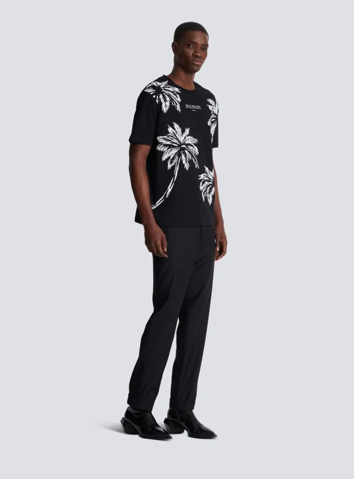 Vintage Tshirt With Palm Tree Print Black Men Balmain TShirts