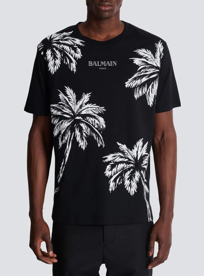 Vintage Tshirt With Palm Tree Print Black Men Balmain TShirts