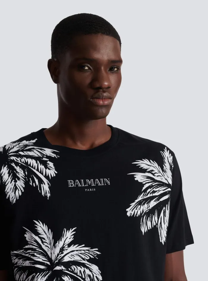 Vintage Tshirt With Palm Tree Print Black Men Balmain TShirts
