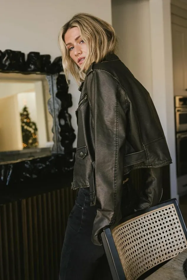 Vintage Washed Moto Jacket Black Women Bohme Outerwear