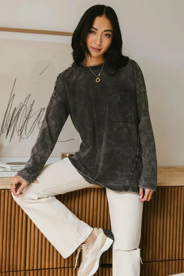 Washed Oversized Knit Top In Black Black Women Bohme Tees and Tanks