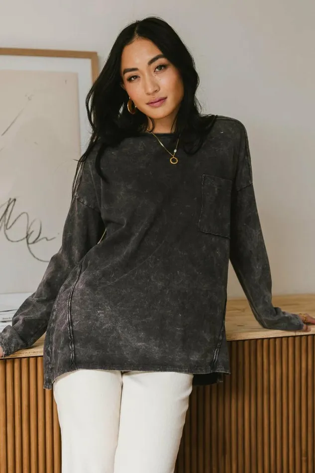 Washed Oversized Knit Top In Black Black Women Bohme Tees and Tanks