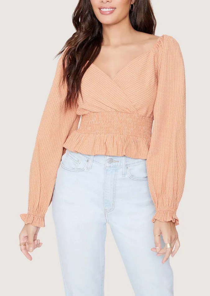 Where The Heart Is Top Orangegingham Women Lost Wander Tops