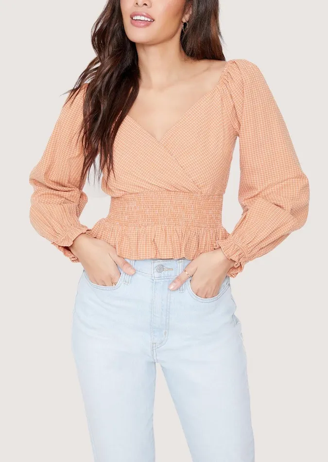 Where The Heart Is Top Orangegingham Women Lost Wander Tops