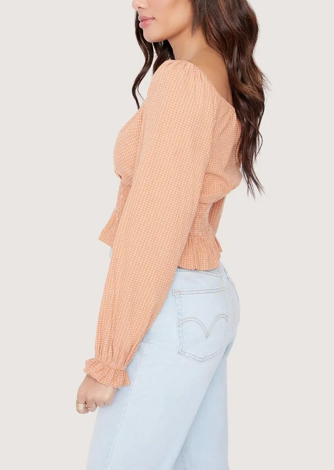 Where The Heart Is Top Orangegingham Women Lost Wander Tops