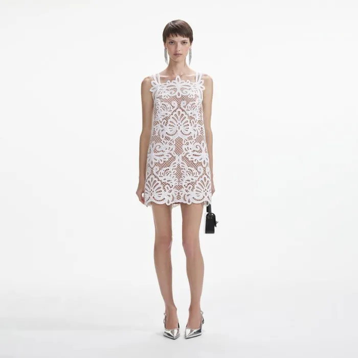 White Guipure Lace Mini Dress Women Self Portrait Dresses