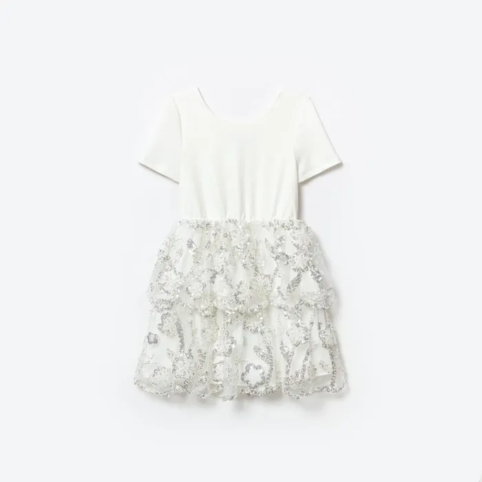 White Jersey Sequin Tulle Mini Dress Women Self Portrait Flower Girl