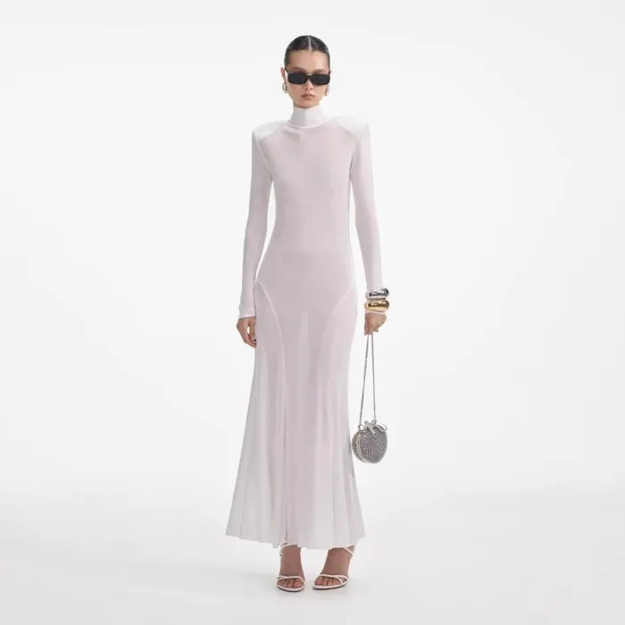 White Viscose Knit Maxi Dress Women Self Portrait Dresses