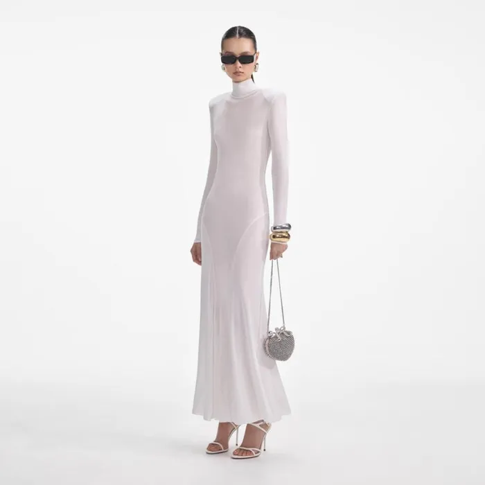 White Viscose Knit Maxi Dress Women Self Portrait Dresses