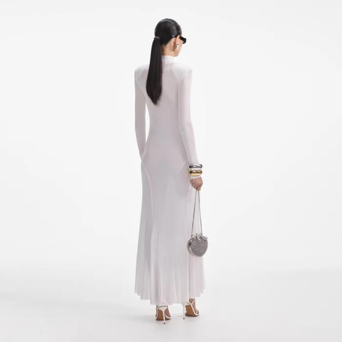 White Viscose Knit Maxi Dress Women Self Portrait Dresses