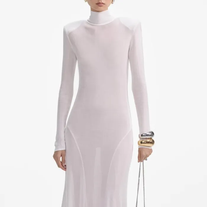 White Viscose Knit Maxi Dress Women Self Portrait Dresses
