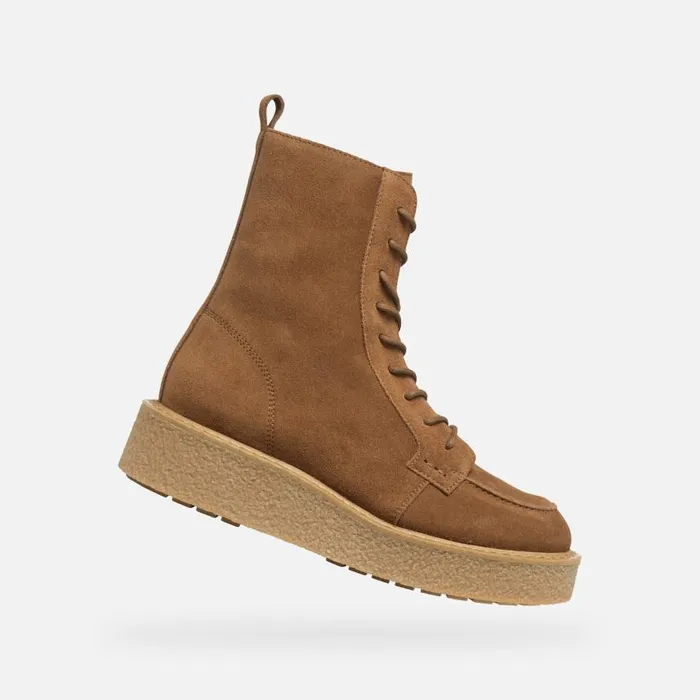 Woman Geox Ankle Boots ELIDEA WOMAN Dark Camel Combat Boots Dark Camel