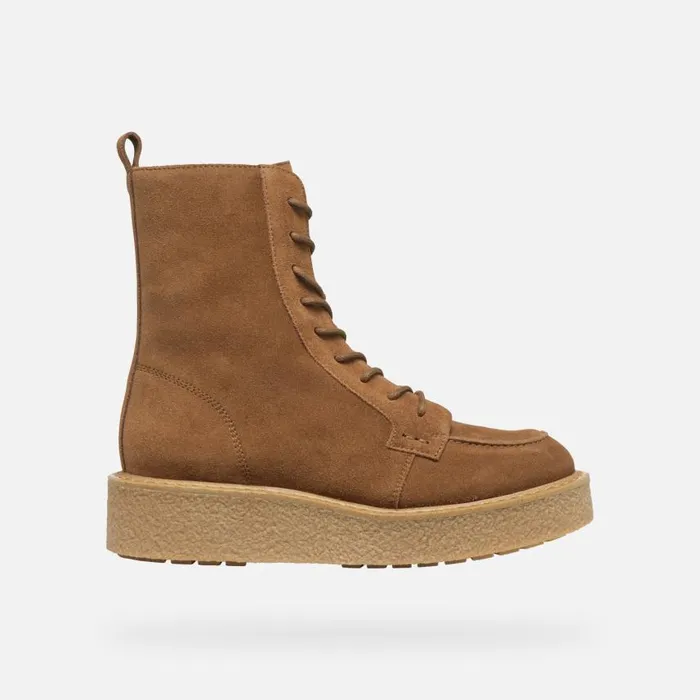 Woman Geox Ankle Boots ELIDEA WOMAN Dark Camel Combat Boots Dark Camel